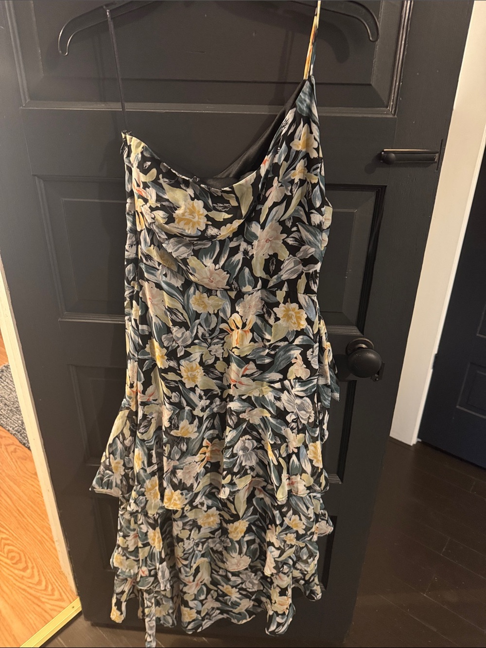 Petal & Pup Black Floral Cowl Midi Dress with Yellow and Cream Blooms
